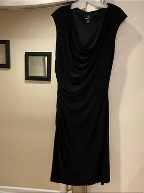 Ronni Nicole Black Drape-Front Midi Dress
